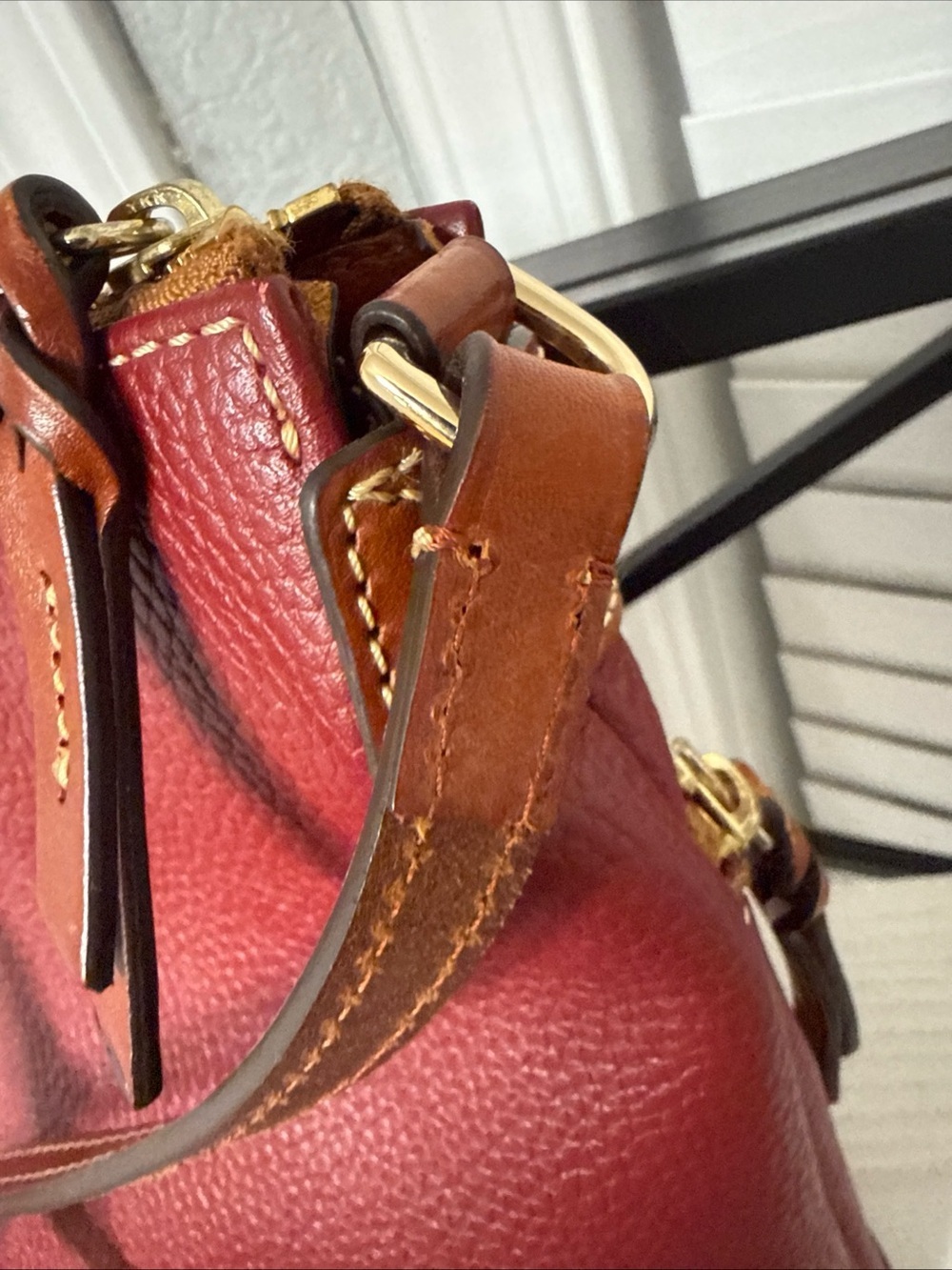 Dooney & Bourke Red Pebble Leather Shoulder Bag with Brown Trim - Picture 10 of 16